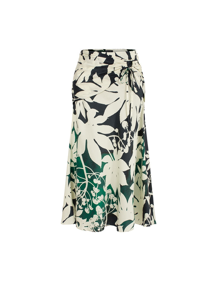 MARYLING Green Apricot Tree Shadow High-Waist Silk Skirts