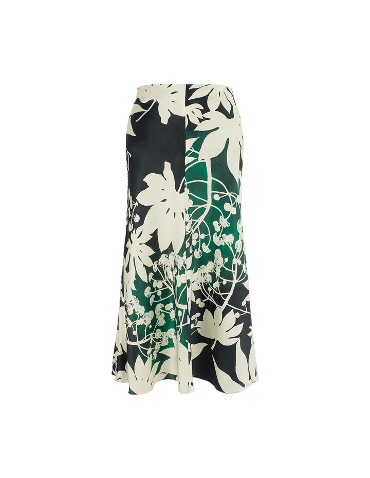 MARYLING Green Apricot Tree Shadow High-Waist Silk Skirts