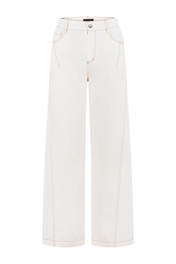 MARYLING Textured White Washed Jeans – Metal Zipper Detail