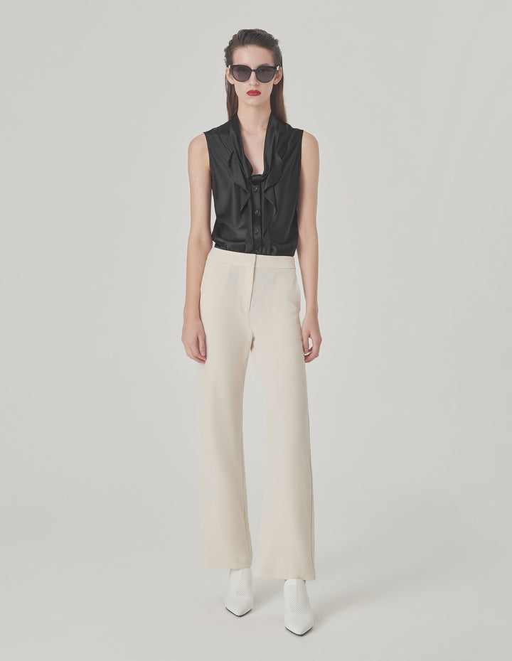 MARYLING V-Neck Silk Vest With Ruffles Chest