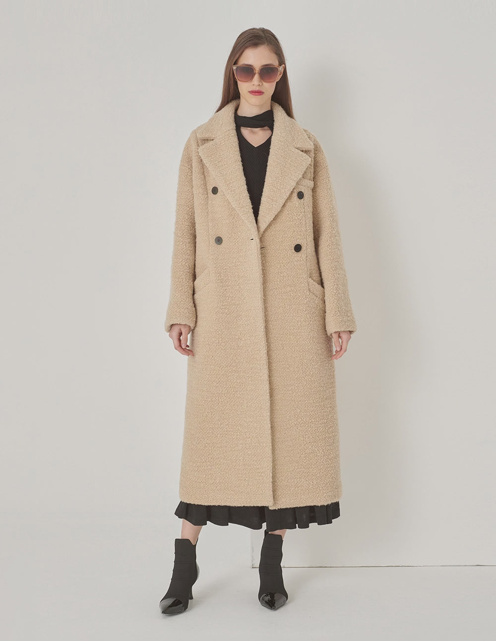 MARYLING Beige Large Lapel Double-Breasted Coat
