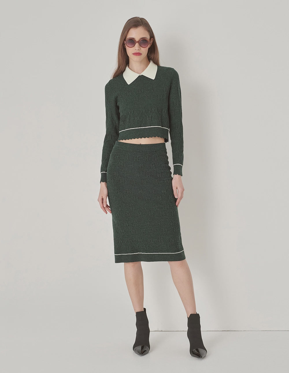 MARYLING Dark Green Jacquard Knit Skirt