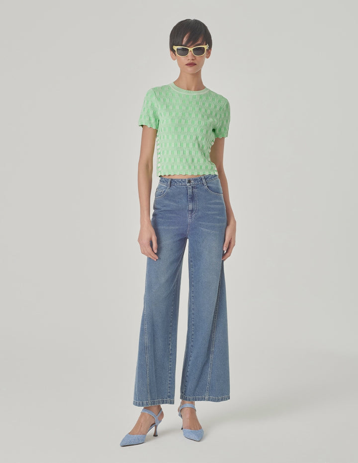 MARYLING Plaid Knit T-Shirt