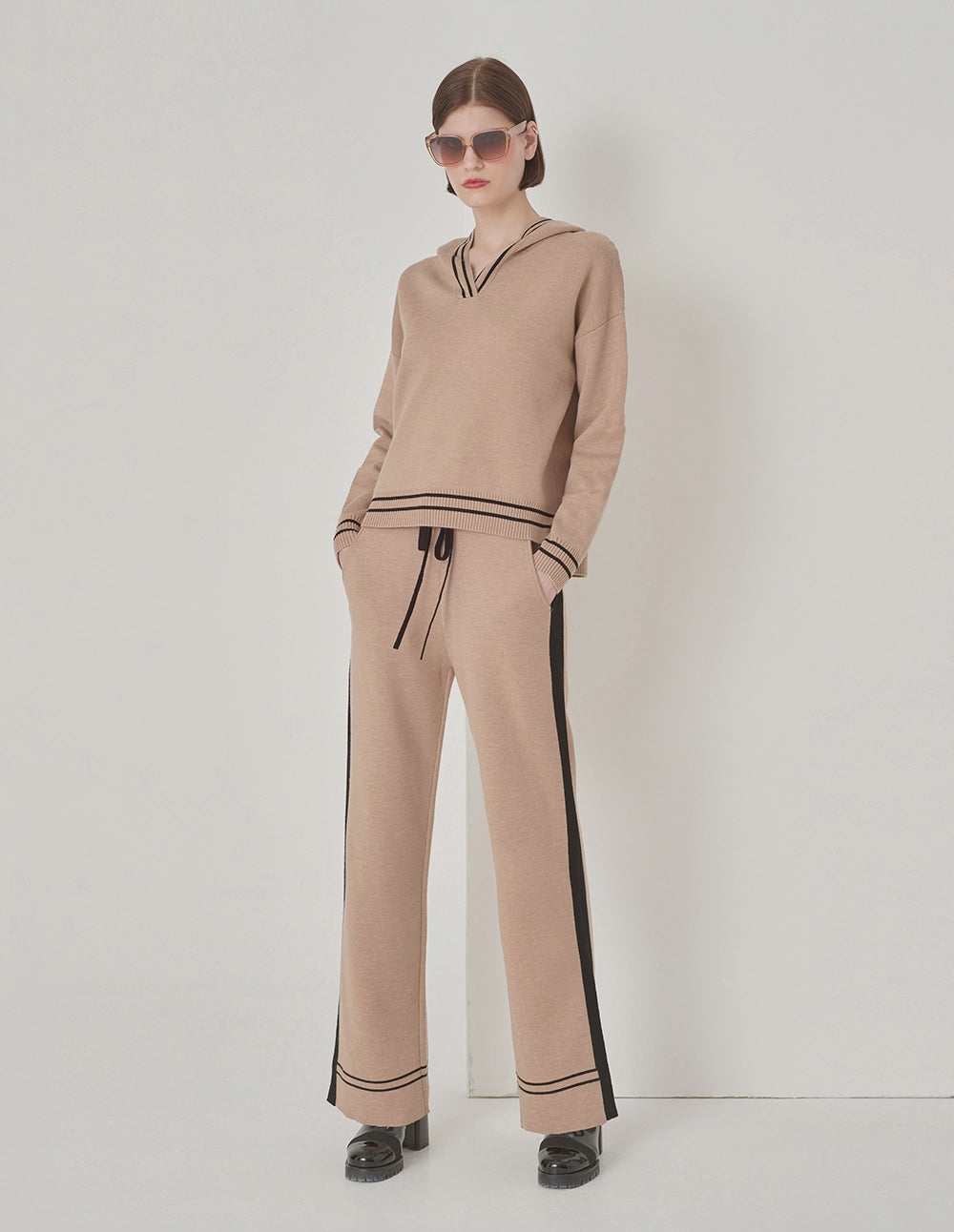 MARYLING Camel Contrast Knitted Trousers