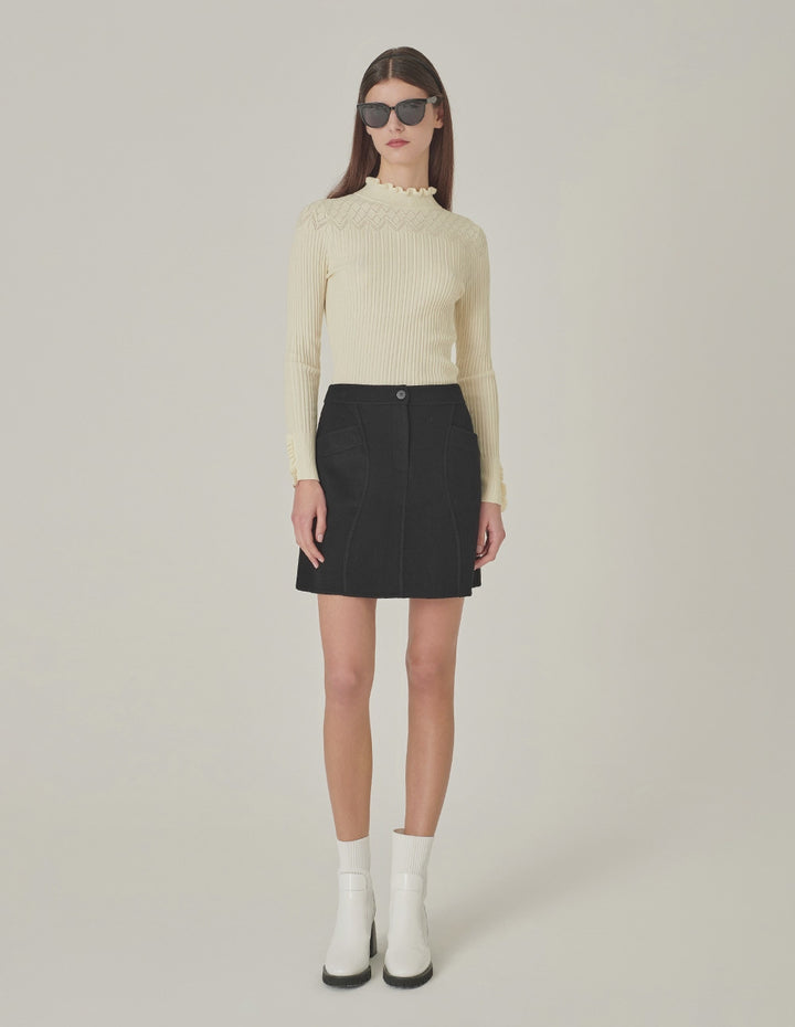 MARYLING Cream Ruffle-Turtleneck Knitted Sweater
