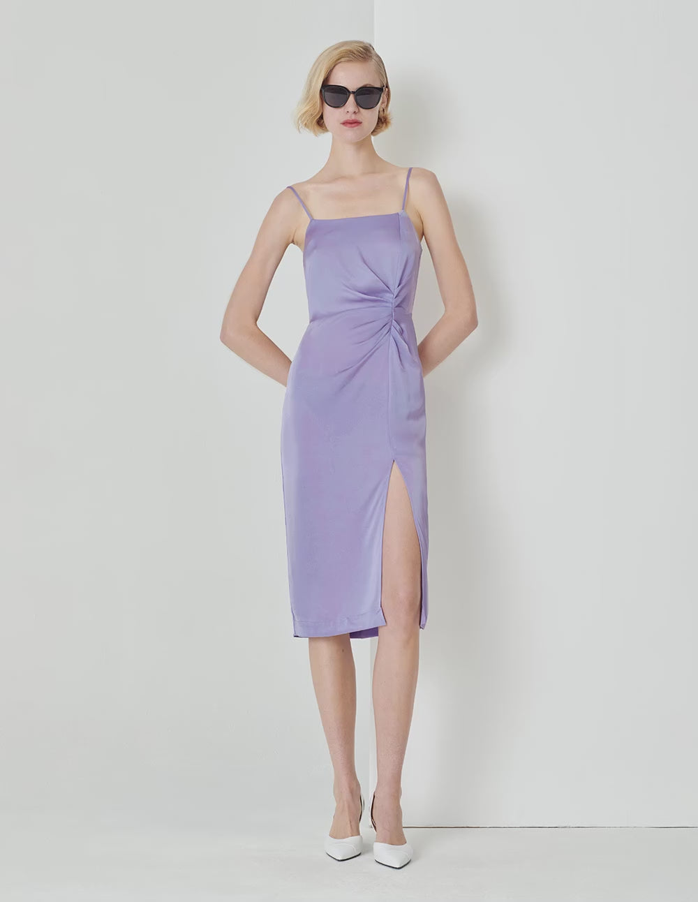 MARYLING Taro Purple Pleated Straight Slip Dress