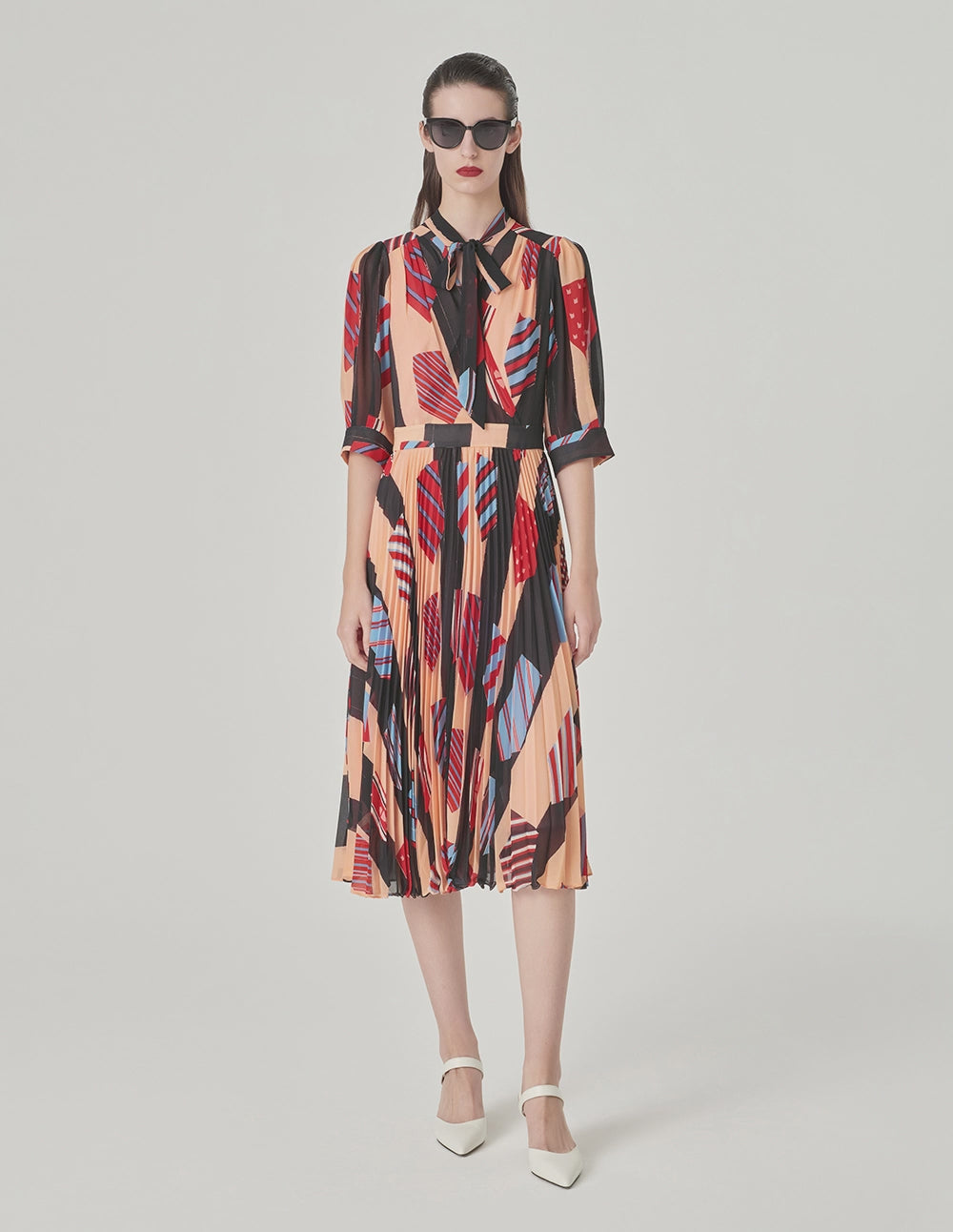 MARYLING V-Neck Mid-Sleeve Printed Dress