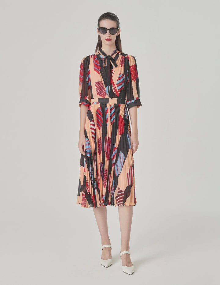 MARYLING V-Neck Mid-Sleeve Printed Dress