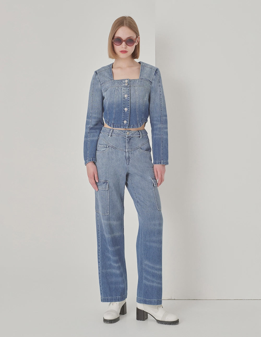 MARYLING Denim Ombre Cropped Jacket