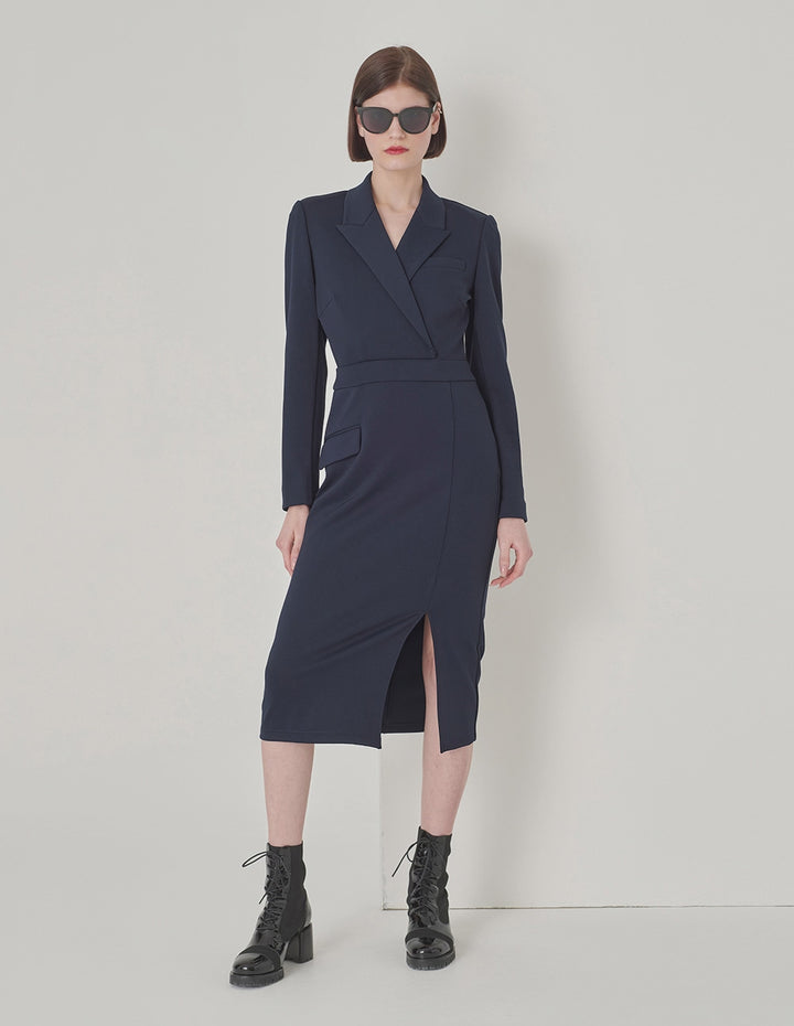 MARYLING Peak Lapel Knitted Suit Dress