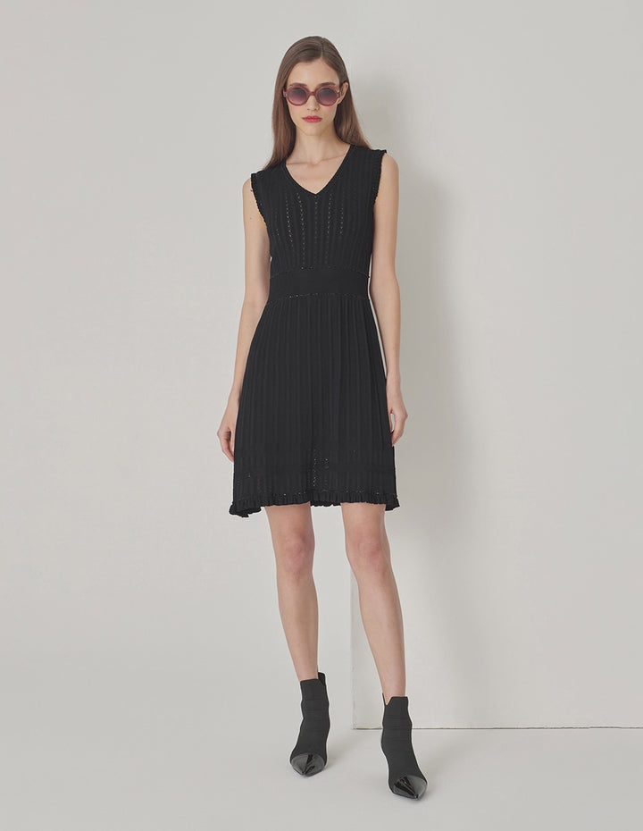 MARYLING V-Neck Vest Hollow Pattern Knitted Dress