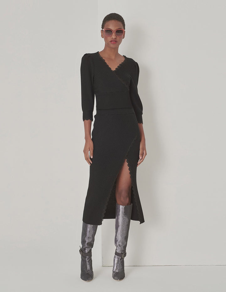 MARYLING Knit And Lace Skirt With Side Slits