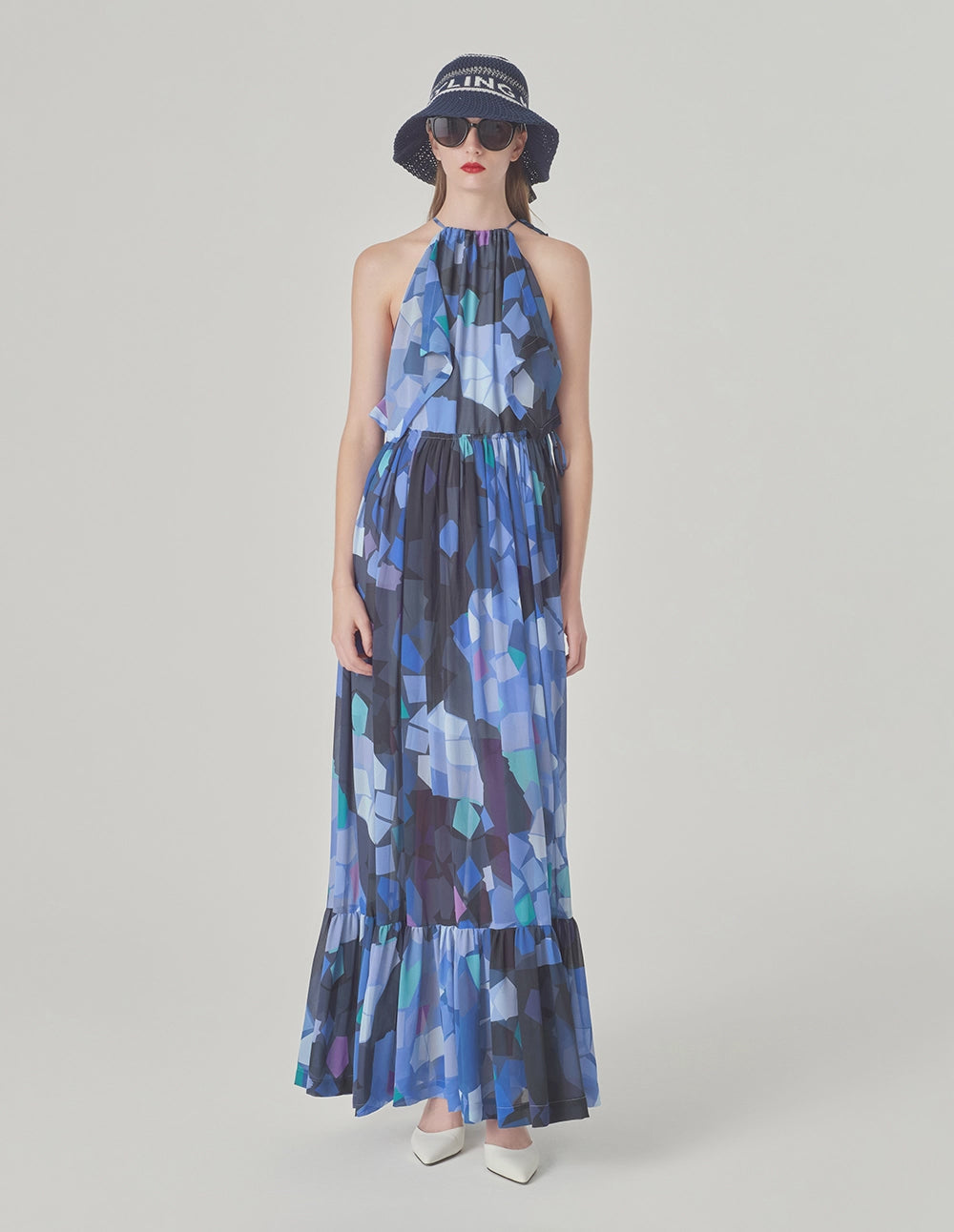 MARYLING Drawstring Collar Halterneck Dress