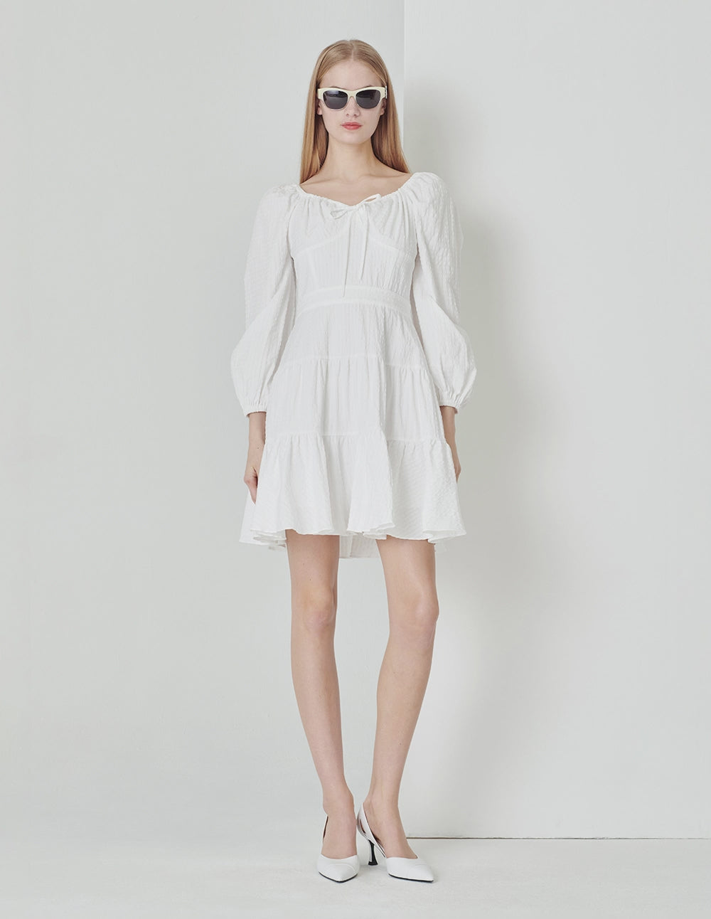 MARYLING White Drawstring Detail Dress