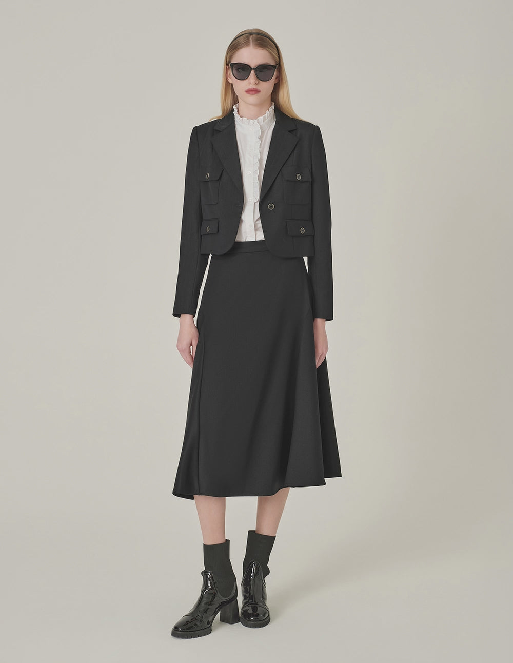 MARYLING Black Curved Split Skirt