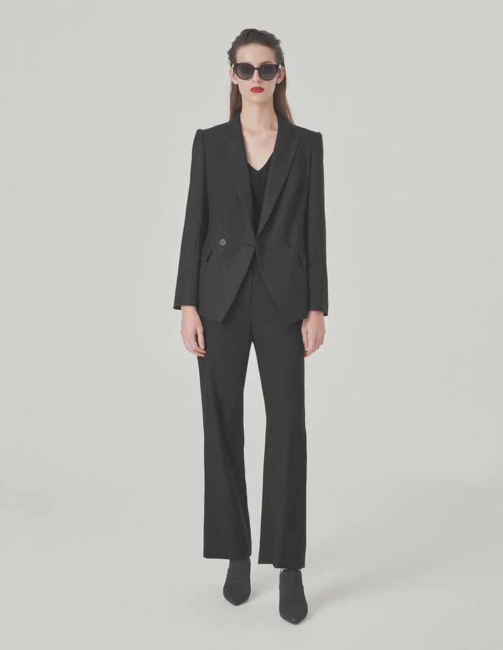 MARYLING Black Peaked Lapel Double-Breasted Blazer
