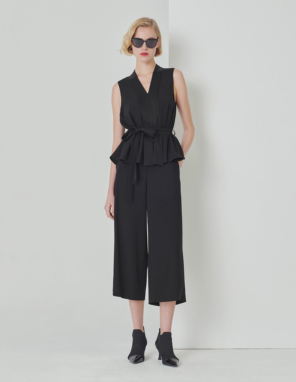 MARYLING Black A-Line Tie-Waist Top