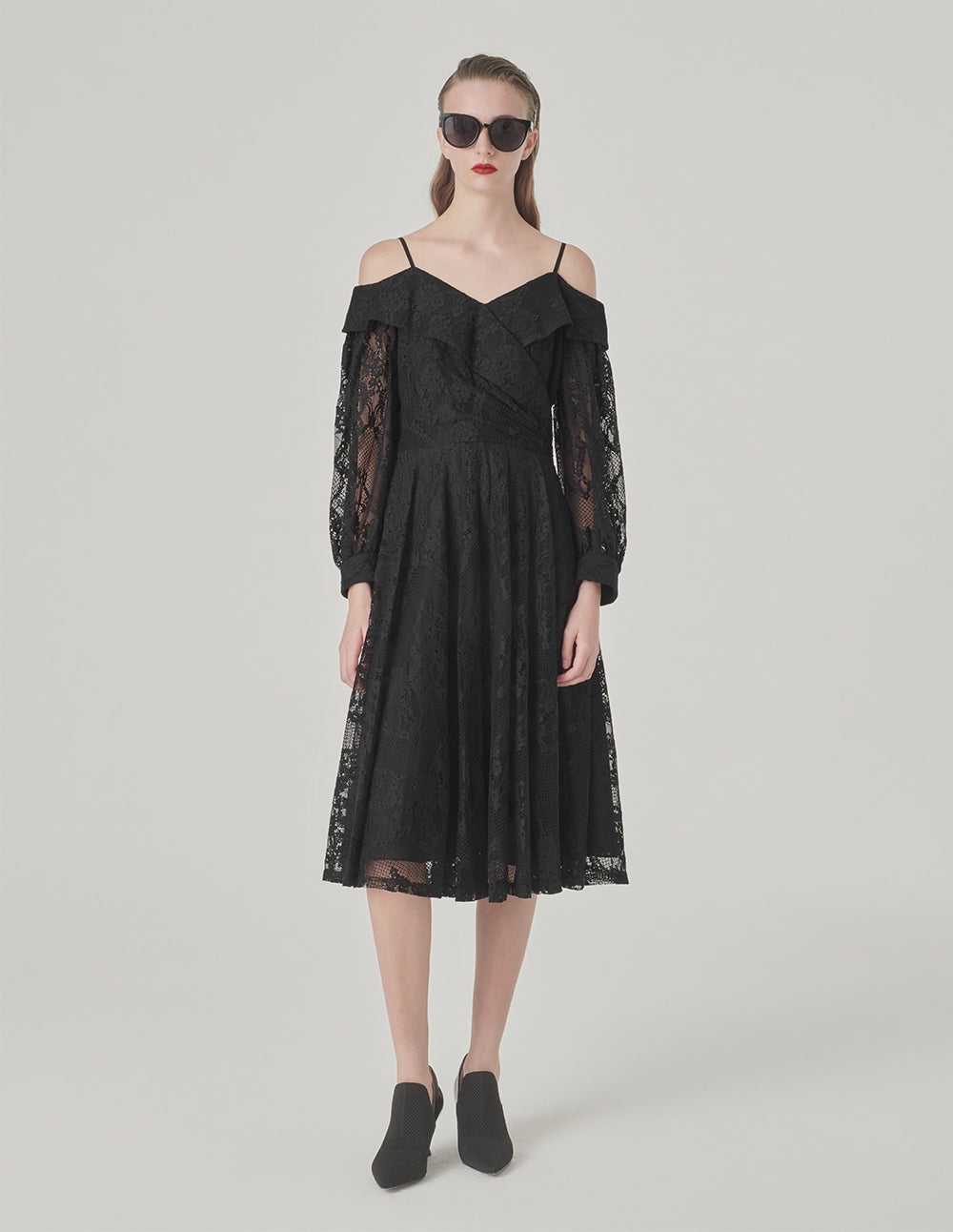 MARYLING Off-Shoulder A-Hem Lace Dress