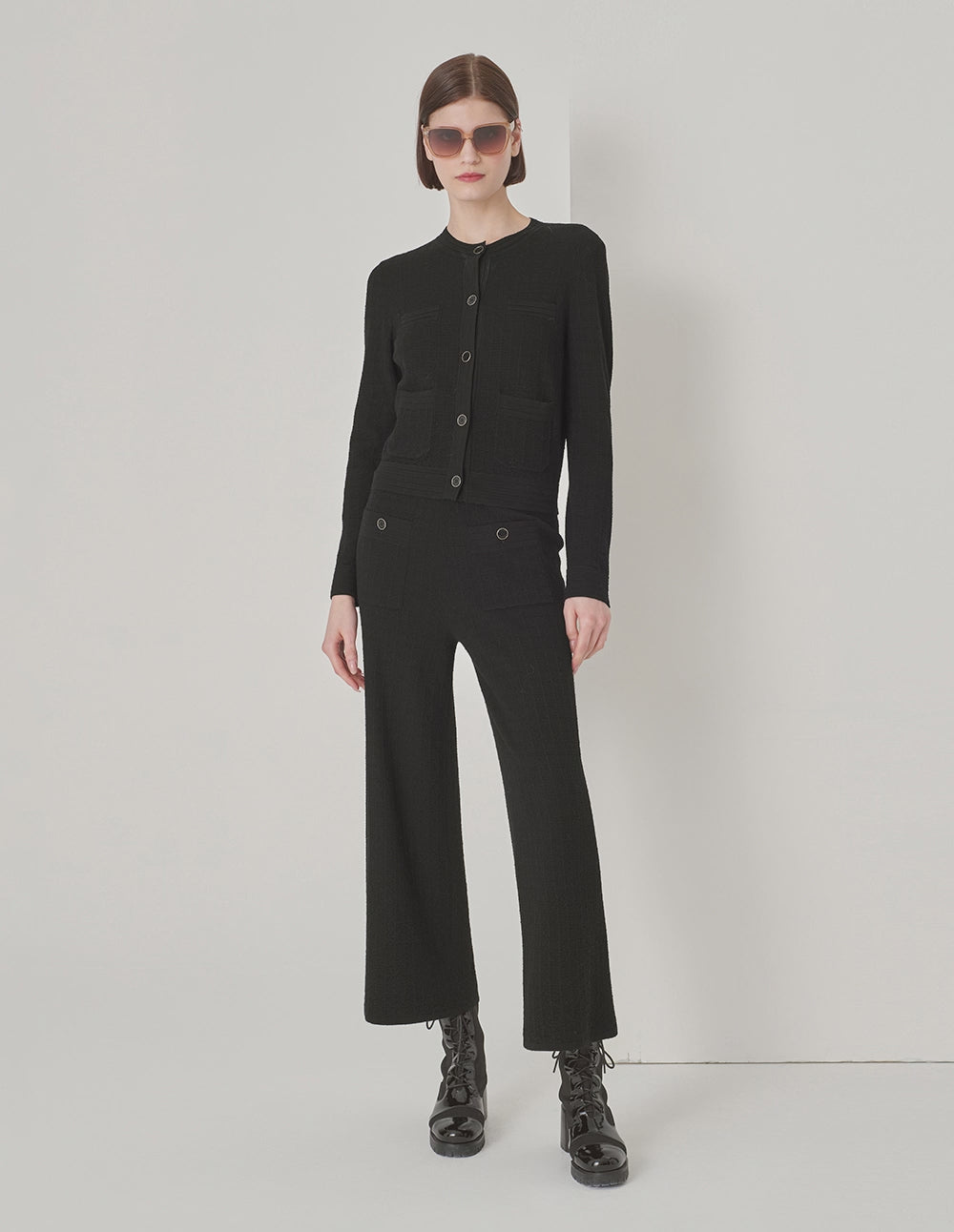 MARYLING Black Crewneck Knit Cardigan