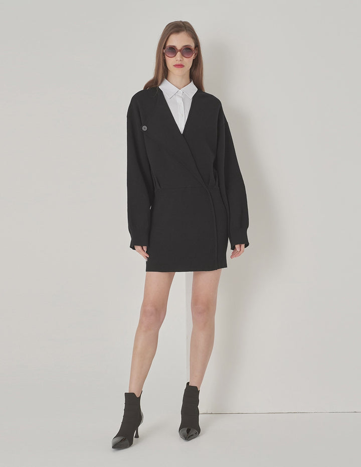 MARYLING Black And White Contrasting Knit Woven Dress