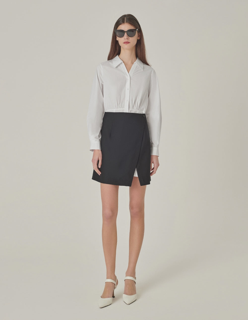 MARYLING Black And White Contrast Shirt Dress