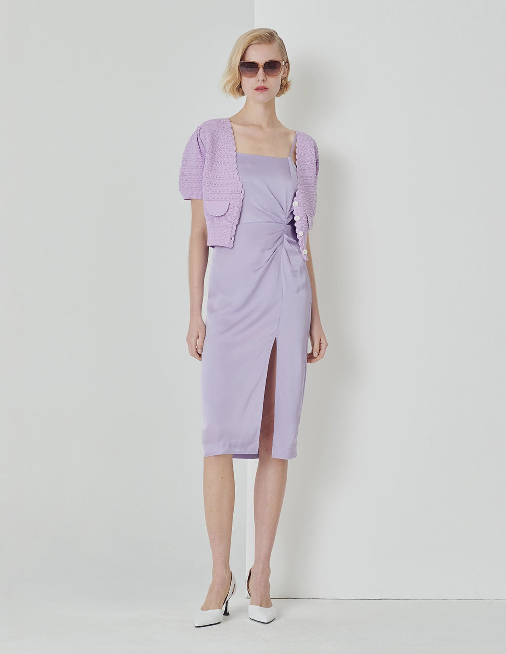 MARYLING Taro Purple V-Neck Hand Crochet Knitted Cardigan