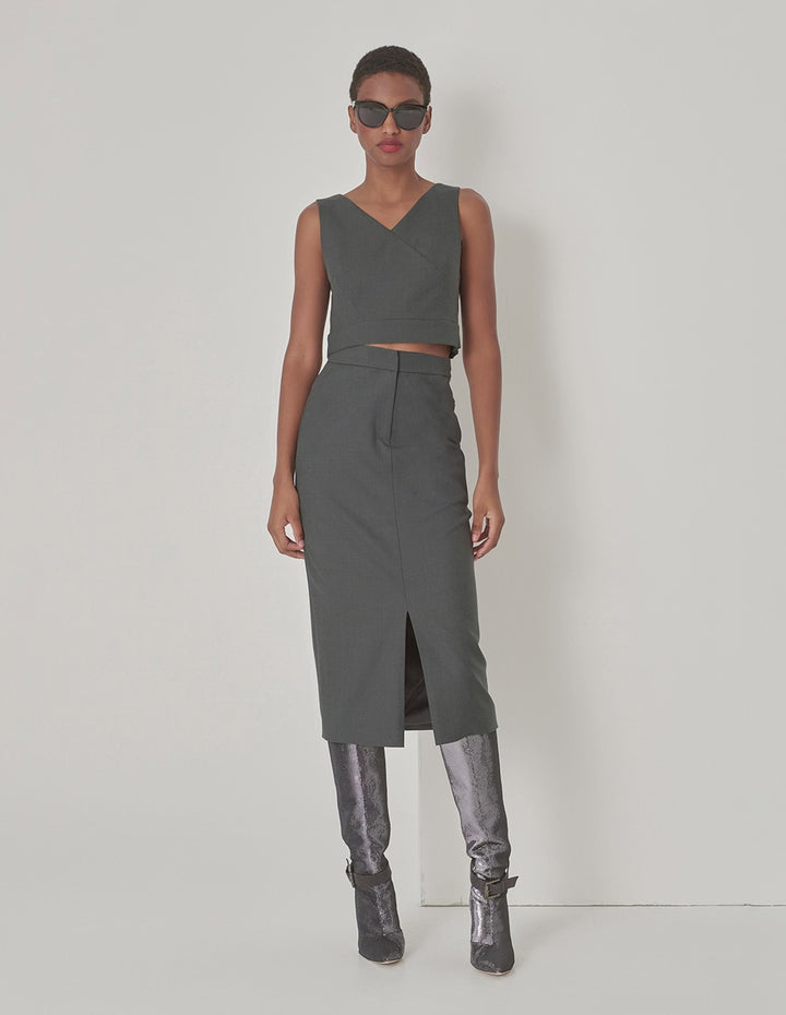 MARYLING Grey Cyan Cross Split Tank Top