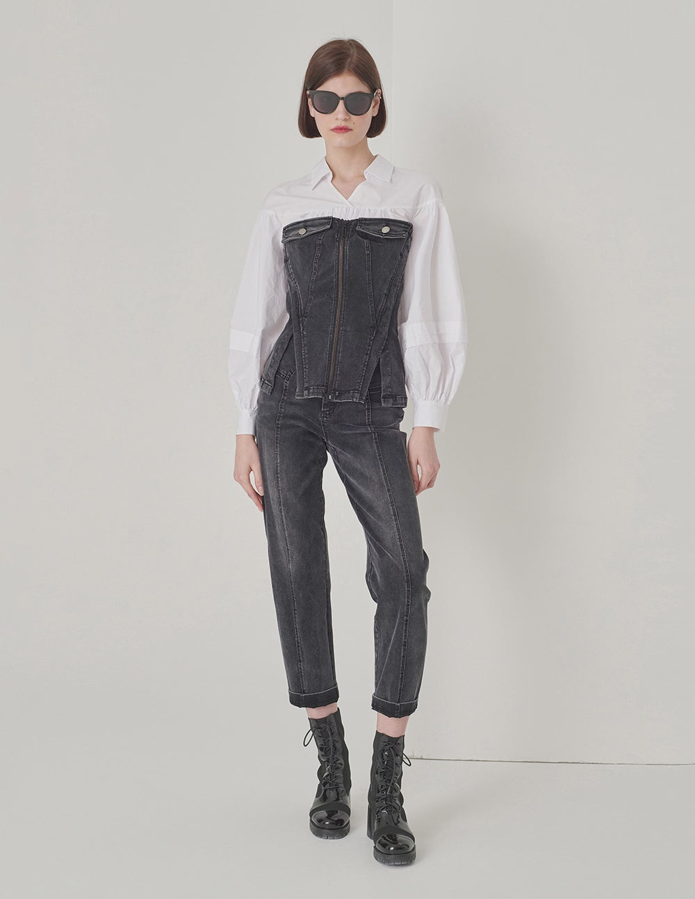 MARYLING Denim Wrap Top