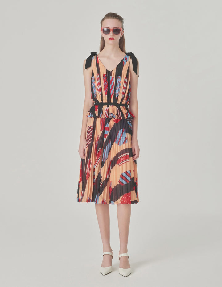 MARYLING Tie-Shoulder Pleated Top