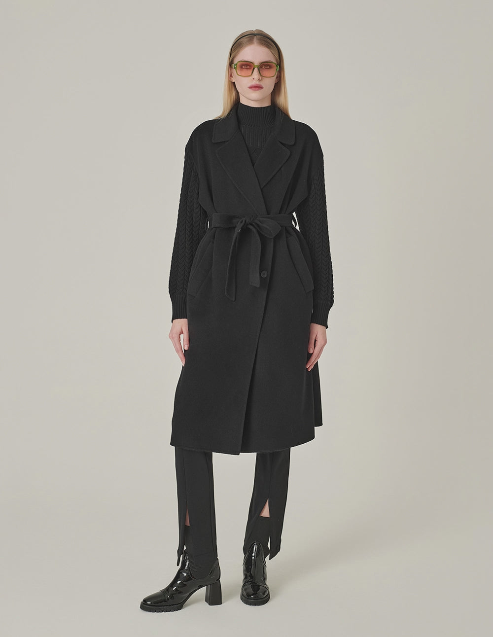 MARYLING Wrap Double-Sided Wool & Knitted Long Coat