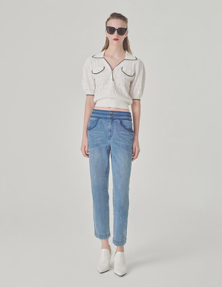 MARYLING Contrast Colour Polo Knitted Jumper