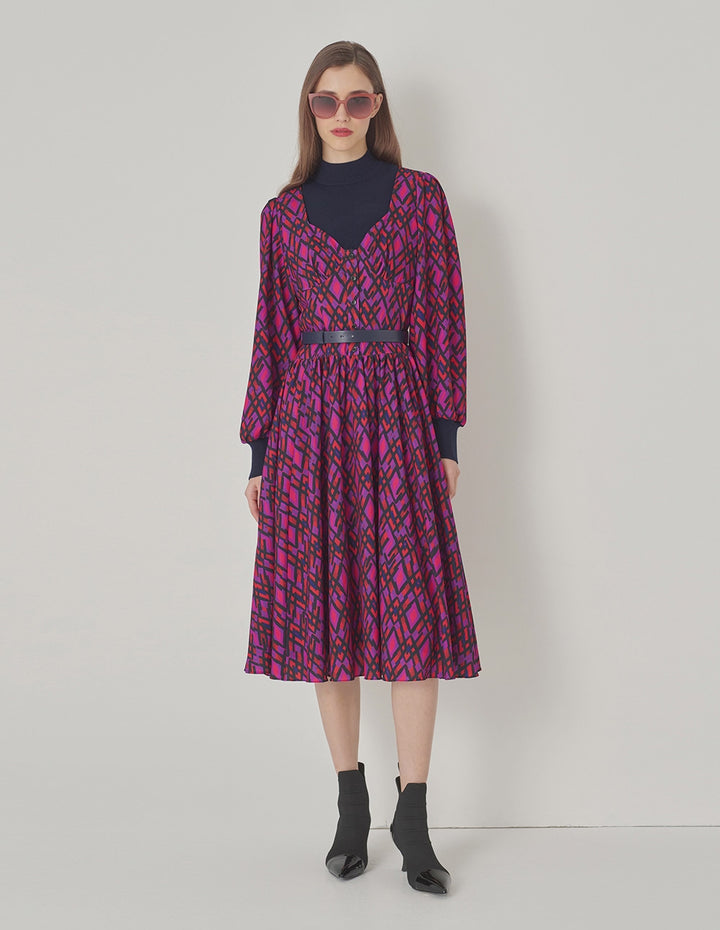 MARYLING Pleated Hem Puff Sleeve Dress