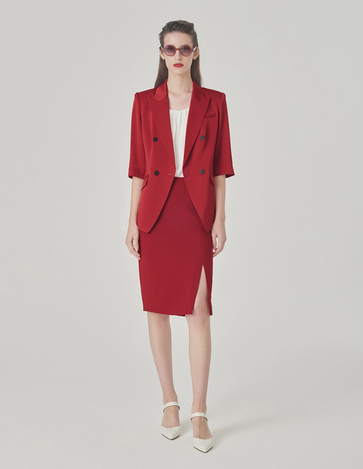 MARYLING Brick Red Pencil Skirt