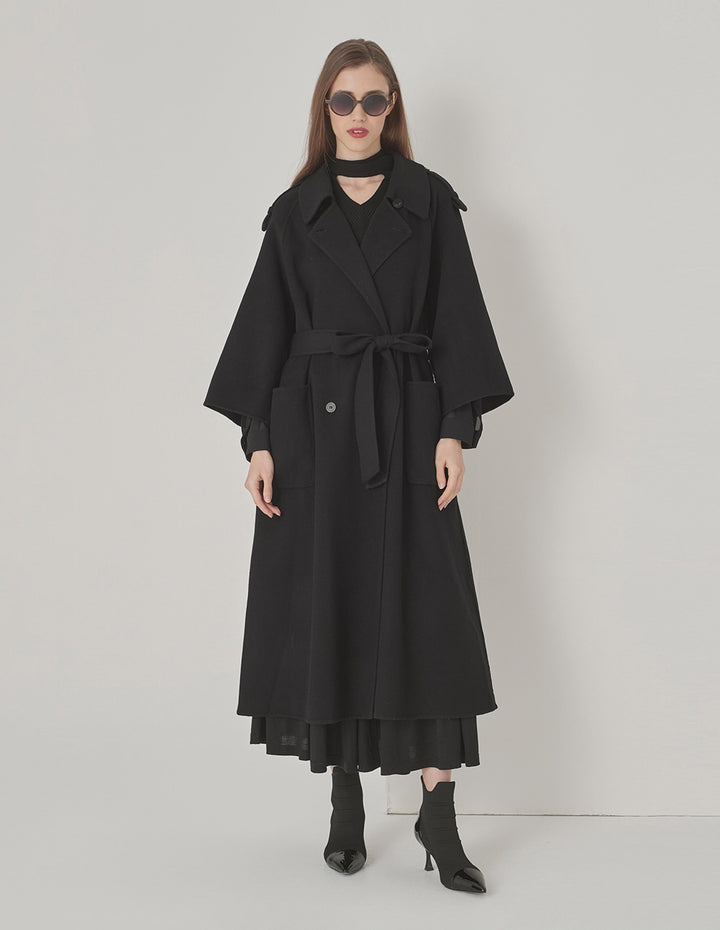 MARYLING Black Double-Sided Woolen Long Coat