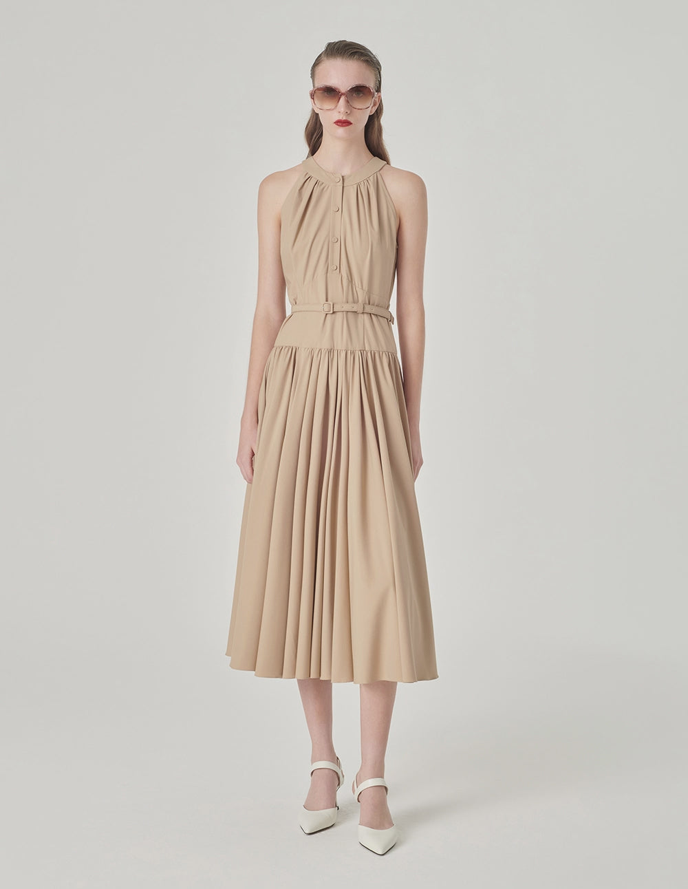 MARYLING Off-The-Shoulder Pleated Slip Dress