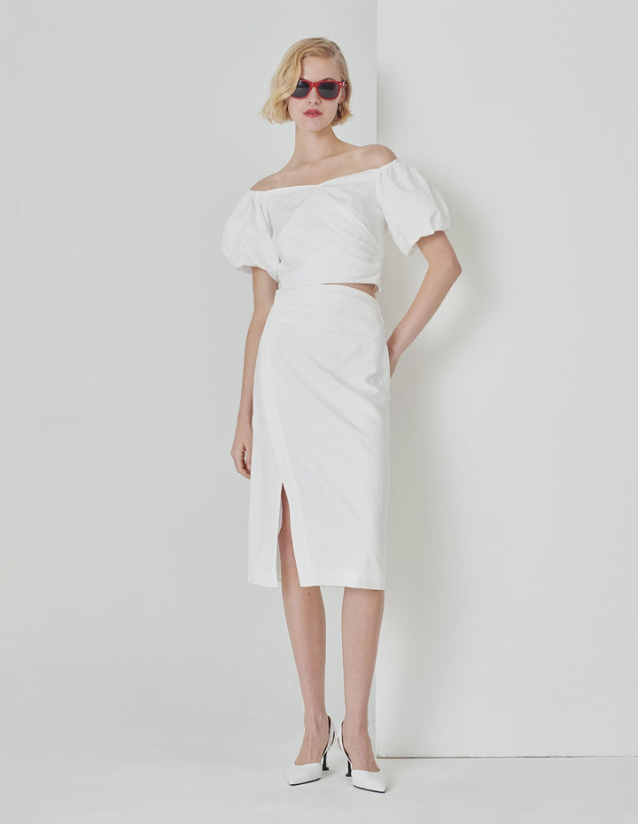 MARYLING White Straight Slit One Step Skirt