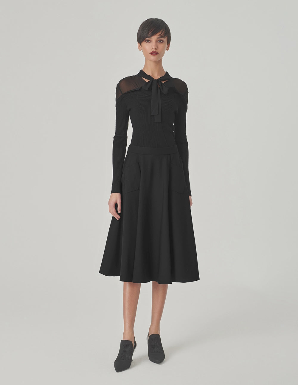 MARYLING Black Knit Woven Top Strappy Top