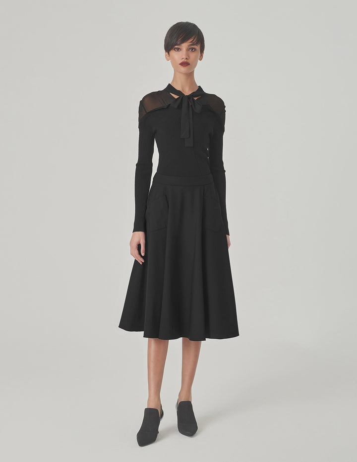 MARYLING Black Knit Woven Top Strappy Top