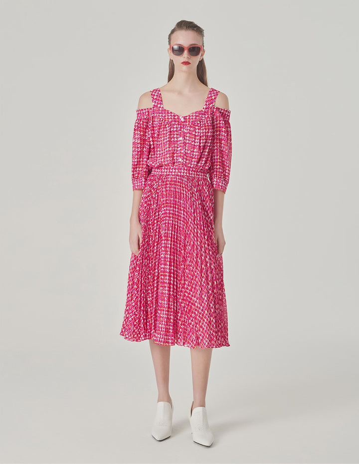 MARYLING Houndstooth Off-Shoulder Halter Top