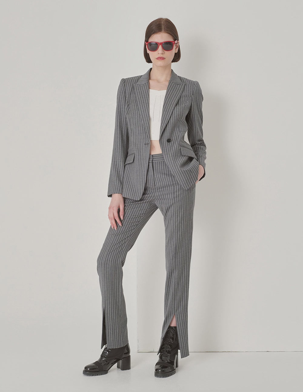 MARYLING Off-White Striped Slit Suit Trousers