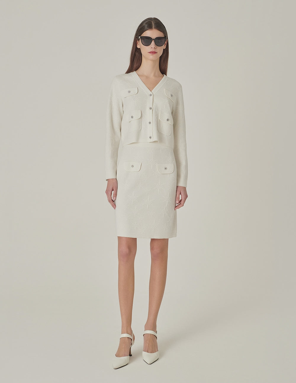 MARYLING Jacquard Knee-Length Straight Knitted Skirt