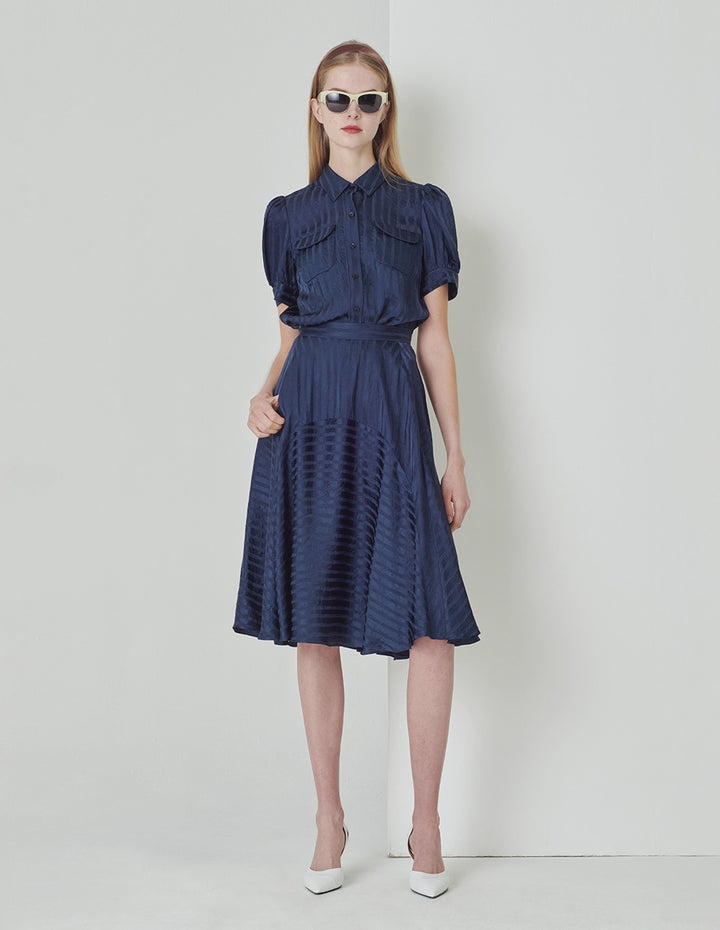 MARYLING Dark Stripe Shirt With Midnight Blue Shirt Collar