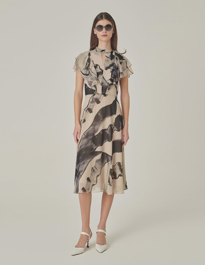 MARYLING Ink Glacier Printed French Tea Break Dress