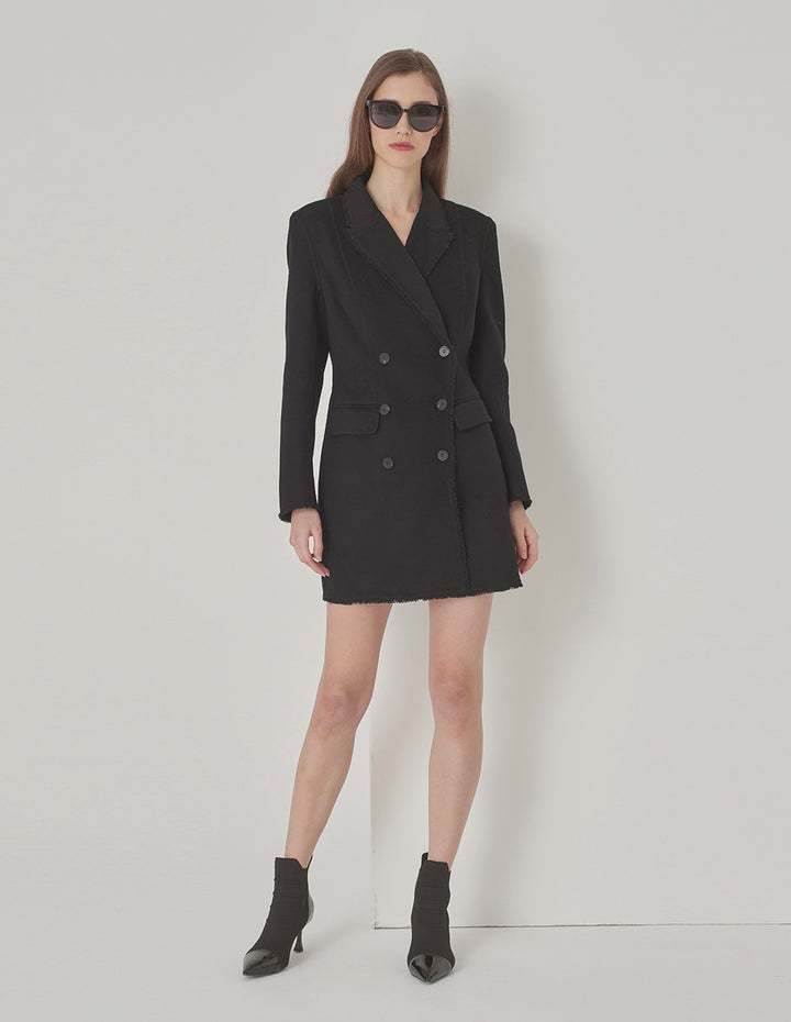 MARYLING Black Classic Suit Collar Midi Wool Coat