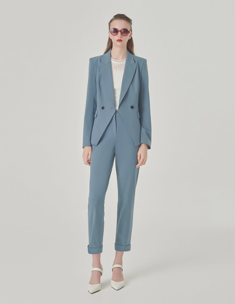 MARYLING Peaked Collar Double-Breasted Long-Sleeve Blazer