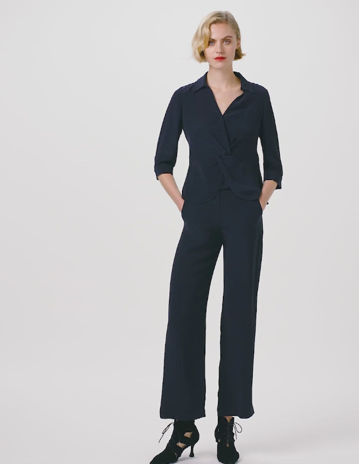 MARYLING Navy Shirt V Neck Top