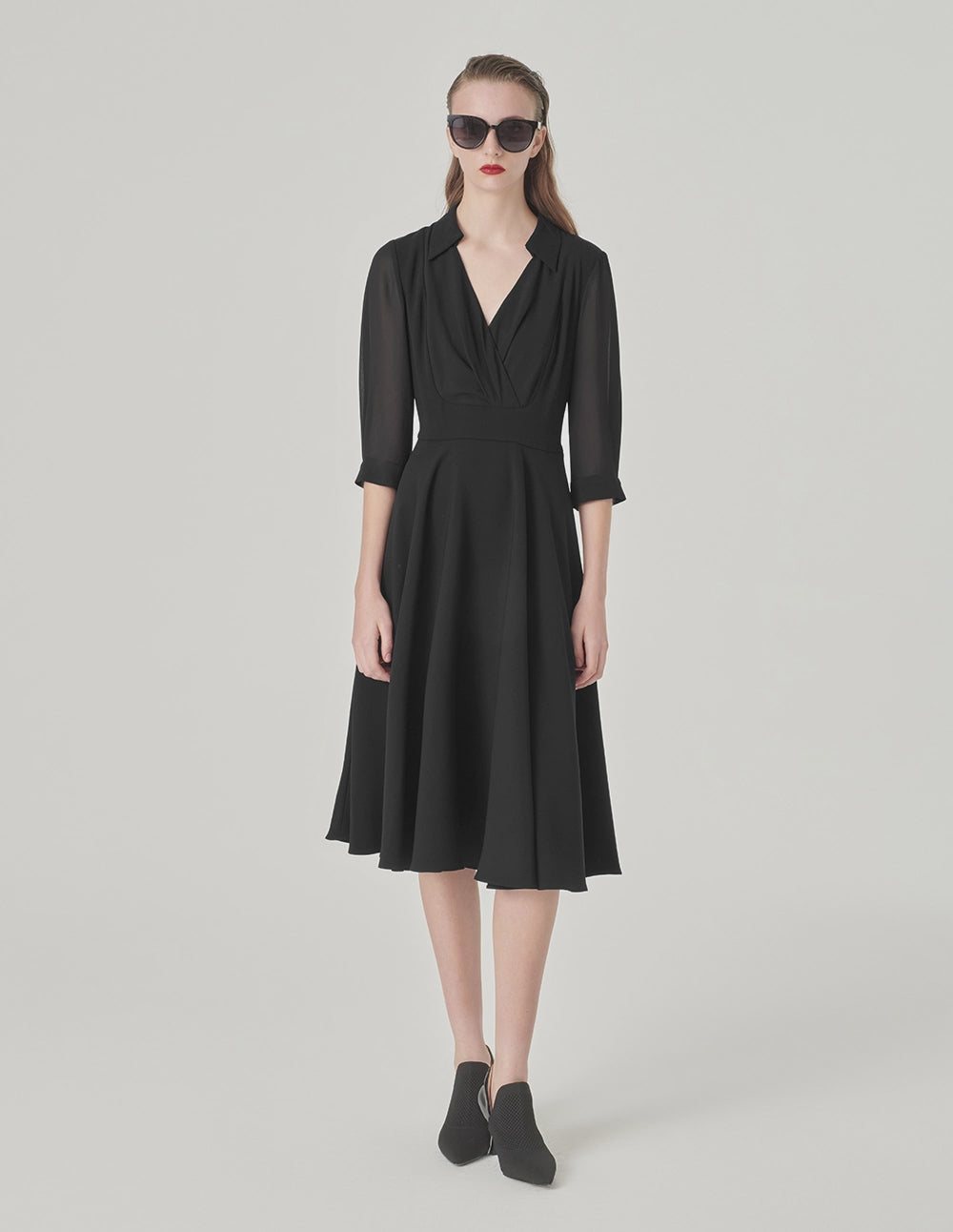 MARYLING V-Neck Mid-Sleeve A-Hem Skirt