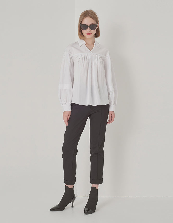 MARYLING A Line Balloon Sleeve Shirt Collar White Shirt