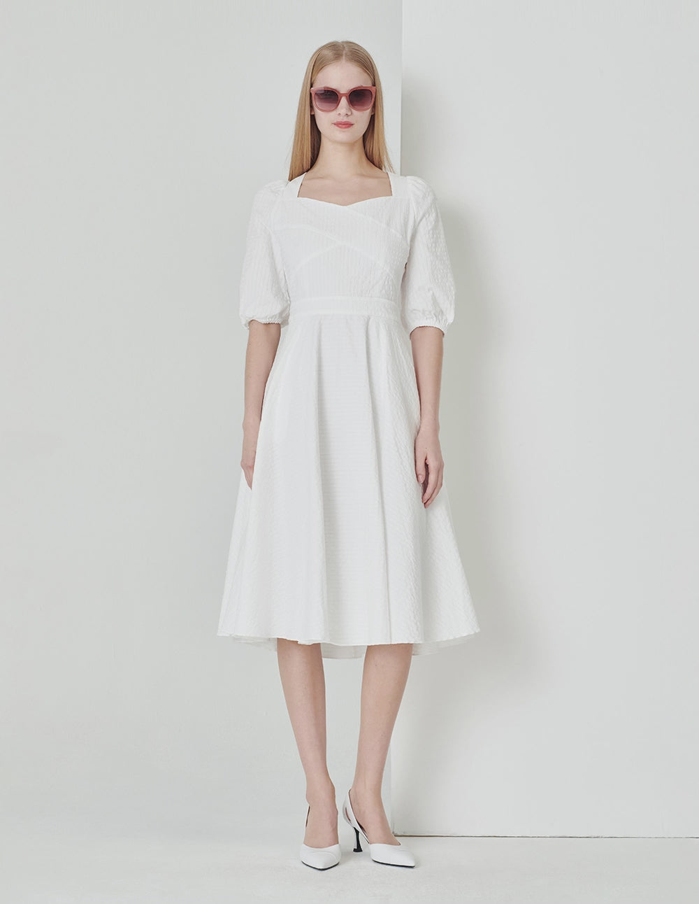 MARYLING White V-Neck Crossed Maxi Dress With Big Hem