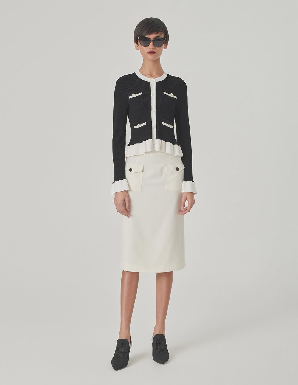 MARYLING Black Ruffled Knitted Cardigan